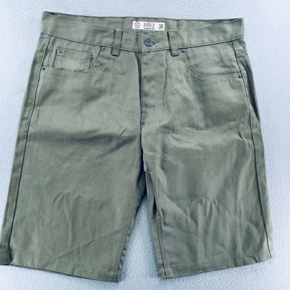 Noiz Men Shorts Olive Green Cotton Twill Size 36 Streetwear Utility Casual